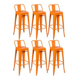 Kit - 6 X Banquetas Altas Iron Tolix Com Encosto 76 Cm Cor Laranja