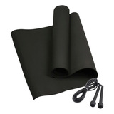 Kit -tapete De Eva Academia/pilates/yoga 120x50cm +corda Pvc Cor Preto