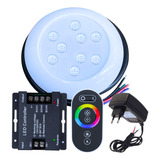 Kit 01 Luminária Piscina Led 9w 80mm Rgb + Comando + Fonte