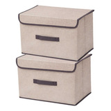Kit 02 Caixas G Organizadora Multiuso Dobrável Tecido Tampa