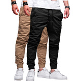 Kit 02 Calças Jogger Sarja Masculina Com Punho Elástico