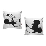 Kit 02 Capa Almofada Decoração Love Amor Casal Mickey Minnie Cor Branco