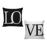 Kit 02 Capa Almofada Decoração Love Amor Casal Preto Branco