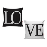 Kit 02 Capa Almofada Decoração Love Amor Casal Preto Branco