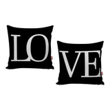 Kit 02 Capa De Almofada Decoração Love Amor Casal Preto