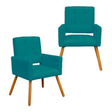 Kit 02 Poltrona Camila Quarto Sala Salão Suede Azul Turquesa