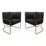 Kit 02 Poltronas Betina Base Aço Mustard Veludo Preto