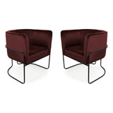 Kit 02 Poltronas Betina Base Aço Preto Veludo Marsala