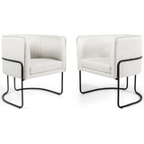 Kit 02 Poltronas Betina Base Aço Preto Viscolinho Off White