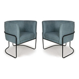Kit 02 Poltronas Betina Base Preto Suede Camurça Azul Caribe
