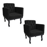 Kit 02 Poltronas Classic Pés Luís Xv Suede Preto - Amarena