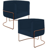Kit 02 Poltronas Cobre Betina D02 Veludo Azul Oxford C-304