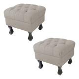 Kit 02 Puff Decorativo Retrô Luís Xv Capitonê Suede Nud Bege