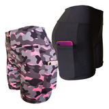 Kit 02 Shorts Curto Academia Com Bolso/celular Suplex