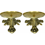 Kit 02un Castiçal Candelabro Suporte P/ Vela C/ Pino Baixo Cor Dourado Envelhecido
