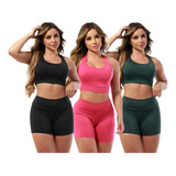 Kit 03 Conjuntos Top + Short Roupas Para Academia Atacado