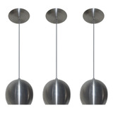 Kit 03 Luminárias Bolinha - Lustre Pendente - Bancada Cor Alumínio Escovado
