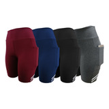 Kit 04 Bermuda C/ Bolsos Ciclista Caminhada Feminino Suplex 