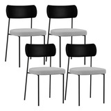 Kit 04 Cadeiras Cozinha Sala Jantar Melina Preto Linho Cinza
