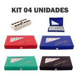 Kit 04 Jogo De Dominó Profissional Osso Estojo C/28 Peças 