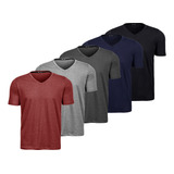 Kit 05 Camisetas Masculina Camisa Gola V Slim Fit Lisa Basic