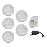 Kit 05 Luminaria Piscina Led 15w Rgb + Fonte 3a + Controle