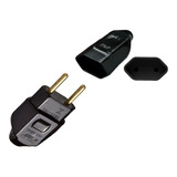 Kit 05 Plug Macho 2p 10a + 05 Tomada Fêmea 2p 10a Preto