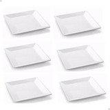 Kit 06 Pratos Melamine Quadrados Brancos 25cm - Yazi