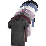 Kit 07 Camisetas Masculinas Blusa Camisa Slim Fit Lisa Basic Gola V