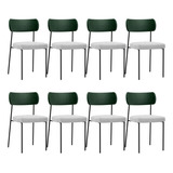 Kit 08 Cadeiras Sala Jantar Melina Facto Verde Bouclê Cinza