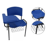 Kit 08 Unidades Cadeira Universitária Com Prancheta Azul