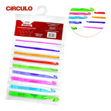 Kit 09 Agulhas De Acrilico Crochê Cabo Colorido Circulo