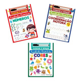 Kit 1 - C/3 Livros De Escreva E Apague + Caneta - Números, Coordenação Motora, Cores ) 