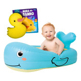 Kit 1 Banheira Inflável + 1 Livro + 1 Esponja Banho Do Bebê
