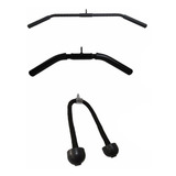 Kit 1 Barra Puxador Costas 1 Curvo Com Giro 1 Corda Triceps
