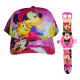 Kit 1 Boné Minnie 1 Relógio Digital Infantil Menina Promoção