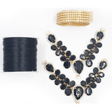 Kit 1 Cabedal + 25 Mts Fio Acetinado + Manta De Strass Preto