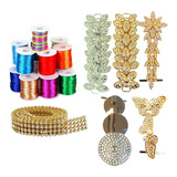 Kit 1 Cabedal Lateral + Fio De Seda + Manta Strass Chinelo