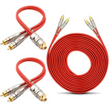 Kit 1 Cabo Rca 5 M + 2 Y Dupla Blindagem Cobre Azul Vermelho