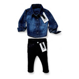 Kit 1 Calça Jeans Colorida + 1 Camisa Jeans Bebê 2 A 12meses