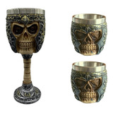 Kit 1 Cálice + 2 Copos Shot Taça 3d Caveira Medieval Viking