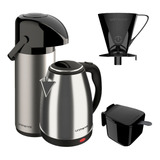Kit 1 Chaleira Jarra Elétrica 1,8l 1 Garrafa Térmica Inox 1l