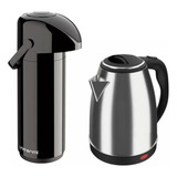 Kit 1 Chaleira Jarra Elétrica 1,8l + Garrafa Térmica Preta1l