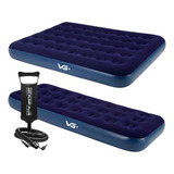 Kit 1 Colchão Inflável Casal E Solteiro Bomba Manual Vg Plus Cor Azul