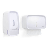 Kit 1 Dispenser Sabão Sabonete + 1 Porta Papel Toalha Cor Branco