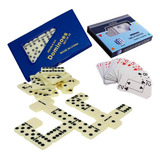 Kit 1 Dominó Tipo Osso 28 Pçs + 2 Baralho Carta Em Plástico 