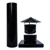 Kit 1 Duto Aço Preto Chaminé 25cm X 1,00m + 1 Chapéu