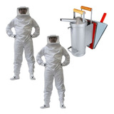 Kit 1 Fumigador Zatti Pintado E 2 Macacão Apicultor Em Brim