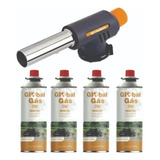 Kit 1 Maçarico Portatil+ 4 Refil Gás