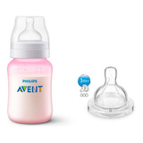 Kit 1 Mamadeira Classica 260ml Rosa + 1 Bico Nº 3 - Avent